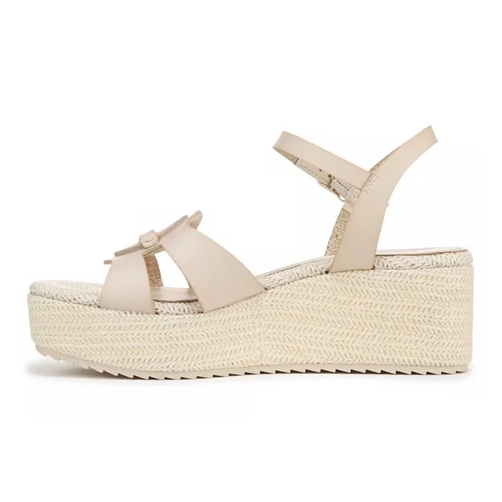 Sam Libby Camille Wedge‎ Sandals 8.5 Cream Beige Espadrille Ankle Strap Platform